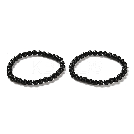 Natural Shungite Round Beaded Stretch Bracelets BJEW-NH0001-01B-1