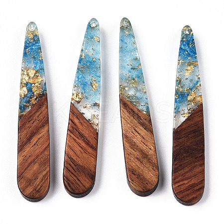 Transparent Resin & Walnut Wood Pendants X-RESI-N039-69H-1