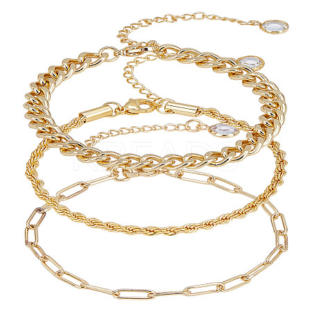 3Pcs 3 Styles Stainless Steel Chains Bracelets for Women BJEW-LP0001-21G-1