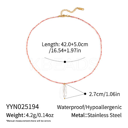 Ocean Theme Nautical Rhodonite Round Beaded Plastic Pearl Pendant Necklaces with 304 Stainless Steel End Chains for Women YQ6110-4-1