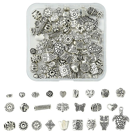 100Pcs 25 Styles Tibetan Style Alloy Beads TIBEB-YW0001-29-1
