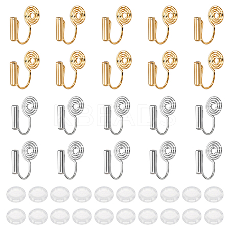 20Pcs 2 Colors Brass Clip-on Earring Converters Findings KK-BC0014-96B-1