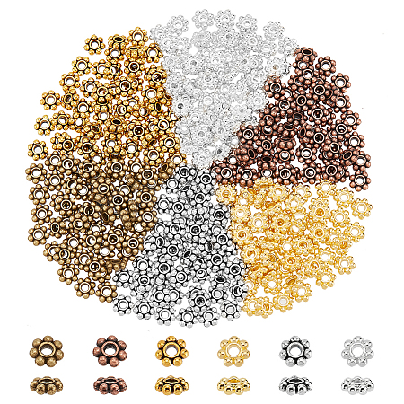360Pcs 6 Colors Tibetan Style Alloy Beads Daisy Spacer Beads FIND-PH0020-63-1
