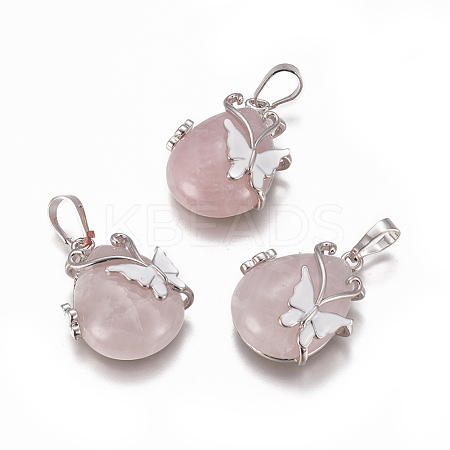 Natural Rose Quartz Pendants X-G-K296-B05-1