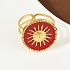 Flat Round with Sun Pattern 304 Stainless Steel Enamel Finger Rings for Women RJEW-G355-05G-02-2