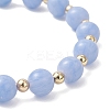 Natural Dyed Blue Lace Agate Beads & Brass Round Beads Stretch Bracelets for Women BJEW-JB12705-4