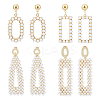 4 Pairs 4 Style Golden Alloy Geometry Dangle Stud Earrings with Plastic Imitation Pearl Beaded for Women EJEW-FI0002-57-1