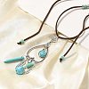 Bohemian Style Alloy Feather & Synthetic Turquoise Heart Long Pendant Necklaces for Women LS-NJEW-G158-01A-2