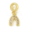 Rack Plating Brass Pave Clear Cubic Zirconia U Shape/Horse Shoes European Dangle Charms KK-Z067-40G-01-1
