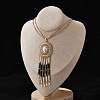 Bohemian 304 Stainless Steel & Imitation Pearl Oval Pendant Necklaces NJEW-Z061-10G-02-1