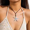 Summer Beach Alloy & Iron Starfish Pendant Wax Cord Necklaces FS-WG2737A-01-1