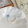 Sweet Summer Beach Shell Blue Flower & Imitation Pearl Beaded Necklaces for Women UT5700-1