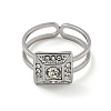 304 Stainless Steel Rhinestone Square Finger Rings for Women Men STAS-Z060-01P-2