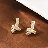 knot Brass Micro Pave Clear Cubic Zirconia Stud Earrings EJEW-F895-16G-1