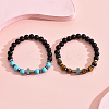 2Pcs 2 Styles Matte Natural Black Obsidian & Tiger Eye & Synthetic Turquoise Round Beads Stretch Bracelets IH5408-3
