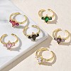 Brass Micro Pave Cubic Zirconia Cuff Open Rings for Women RJEW-L343-14G-1