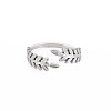 Non-Tarnish 304 Stainless Steel Leaf Open Cuff Ring for Women RJEW-S405-190P-1