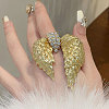 Wing Alloy Rhinestone Adjustable Rings for Women RJEW-K277-04G-1