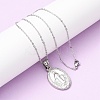 304 Stainless Steel Oval with Virgin Mary Pendant Necklaces for Women NJEW-B149-02P-1