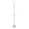 Round Glass & Natural Rose Quartz Chips Hanging Suncatchers HJEW-JM04209-03-1