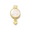 Brass Pave Natural White Shell Flat Round with Heart Pendants KK-C090-37G-2