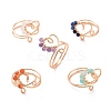 Heart Natural Mixed Stone Braided Bead Finger Rings RJEW-JR00530-1