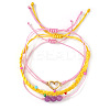 3Pcs 3 Styles Natural Amethyst & Glass Round Beads Braided Bead Bracelets & Stainless Steel Heart Link Bracelets LB7339-2-5