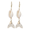Natural Cowrie Shell Glass Dangle Earrings EJEW-JE06385-06-2