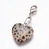 Heart Natural Dalmatian Jasper Pendant Decorations HJEW-PH01132-04-1