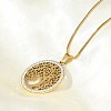 201 Stainless Steel Crystal Rhinestone Tree of Life Pendant Necklaces for Women NJEW-P327-03G-3