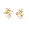 Cubic Zirconia Insect Stud Earrings with Acrylic Pearl EJEW-F282-28G-1