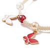 Round Glass Braided Bead Bracelet with Alloy Enamel Butterfly Charm for Women BJEW-JB08233-03-4
