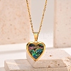 Stainless Steel Pave Natural Paua Shell Love Heart Peach Locket Pendant Cable Chain Necklaces for Women PW-WG7AB06-01-2