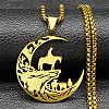 201 Stainless Steel Hollow Cut Cowboy Moon Pendant Necklaces LS-NJEW-H065-26G-1