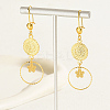 Geometric Hollow Retro Flat Round with Flower Brass Dangle Earrings DM2624-3