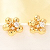 Flower Brass Micro Pave Clear Cubic Zirconia Stud Earrings EJEW-B148-01G-1