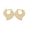 Heart Brass Pave Clear Cubic Zirconia Hoop Earrings EJEW-M258-23G-1