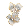 Brass Clear Cubic Zirconia & Glass Flower Connector Charms KK-K388-63G-1