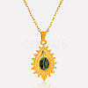 304 Stainless Steel Pave Natural Paua Shell Teardrop Pendant Necklaces RV9484-3-3