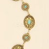 Oval Flower Alloy with Dyed Synthetic Turquoise Link Chain Waist Belly Chains for Women FS-WG9F428-01-2