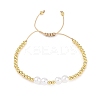 Brass & ABS Plastic Pearl Round Beads Braided Bead Bracelets for Women BJEW-H209-06G-4