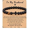 Cross Natural Tiger Eye & Frosted Black Obsidian Round Beads Stretch Bracelets for Men Women WG92FBF-10-1