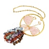 Butterfly Brass & Natural Rose Quartz Pendant Decorations HJEW-Z007-04G-04-3