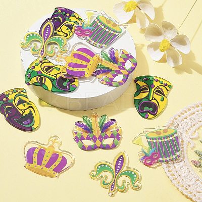 12Pcs 6 Style MARDI GRAS Carnival Double-Sided Transparent Acrylic Pendant SACR-CJ0001-67-1