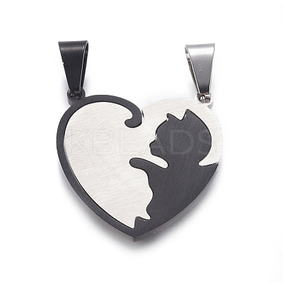304 Stainless Steel Split Kitten Pendants STAS-G195-09P-1