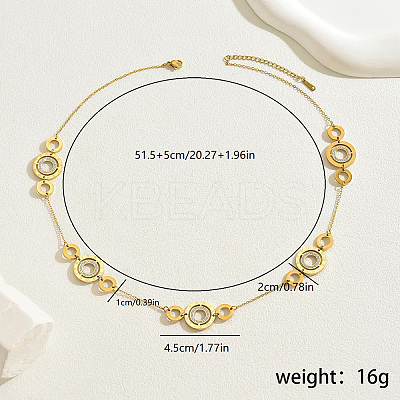 Stainless Steel Crystal Rhinestone Roman Numerals Double Circle Link Chain Necklaces for Women TW8896-1