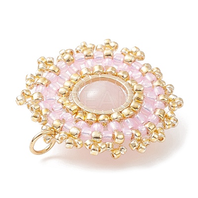 Natural Rose Quartz Flat Round Pendants PALLOY-MZ00135-08-1
