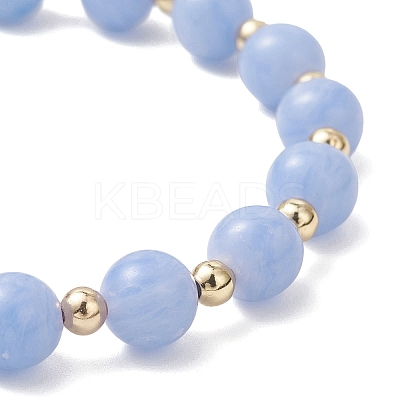 Natural Dyed Blue Lace Agate Beads & Brass Round Beads Stretch Bracelets for Women BJEW-JB12705-1