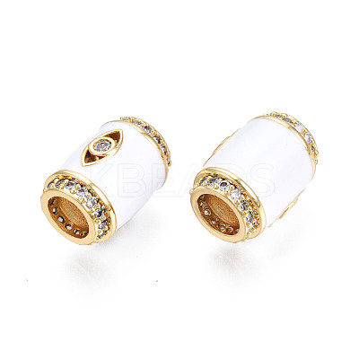 Brass Micro Pave Clear Cubic Zirconia Eye European Beads with Enamel ZIRC-N039-220F-1