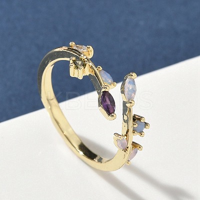 Brass Micro Pave Cubic Zirconia Cuff Rings RJEW-H256-02G-1